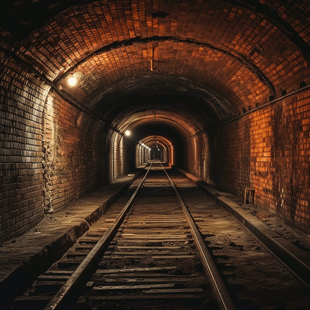 A brick smugglers' tunnel with rail tracks